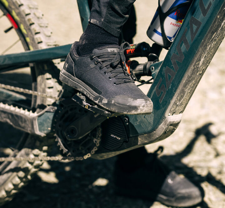 Close up of Union Canvas mtb shoes.