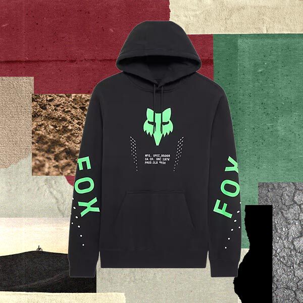 Fox hoodie with stylized text calling out men's clothing