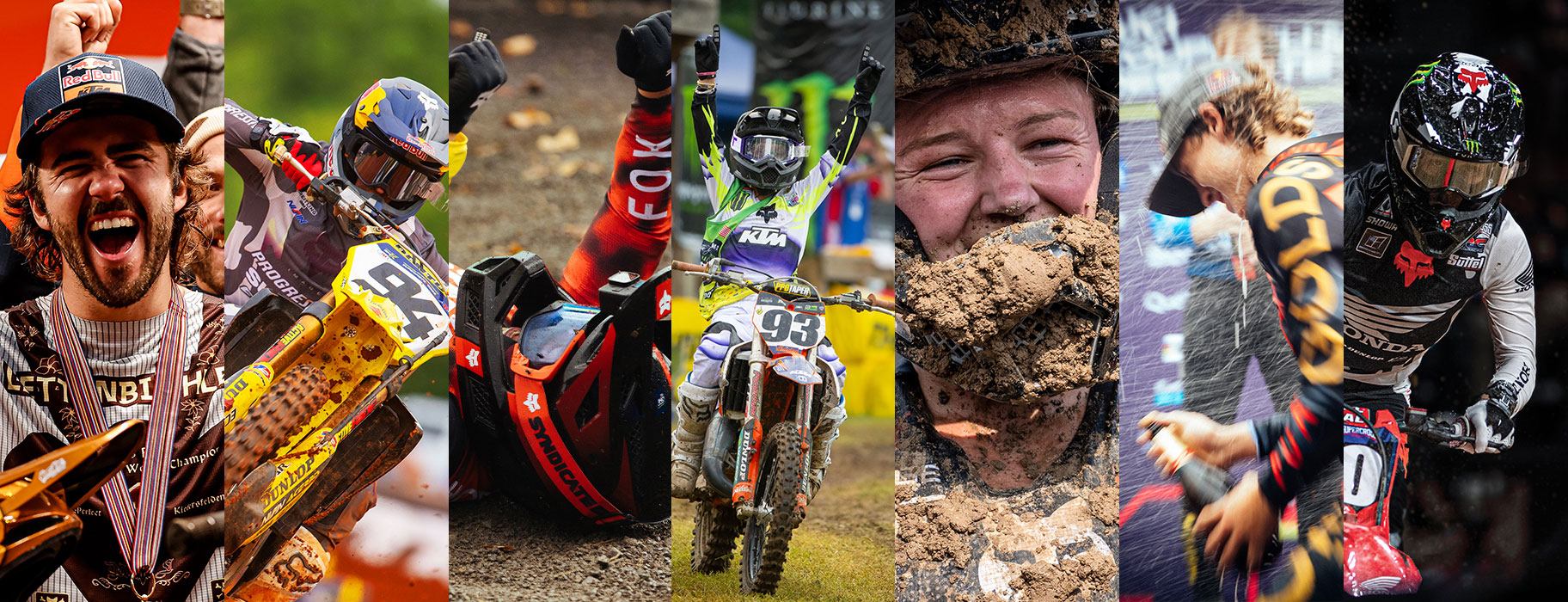 Series of photographs of winning Fox Racing athletes from over the years