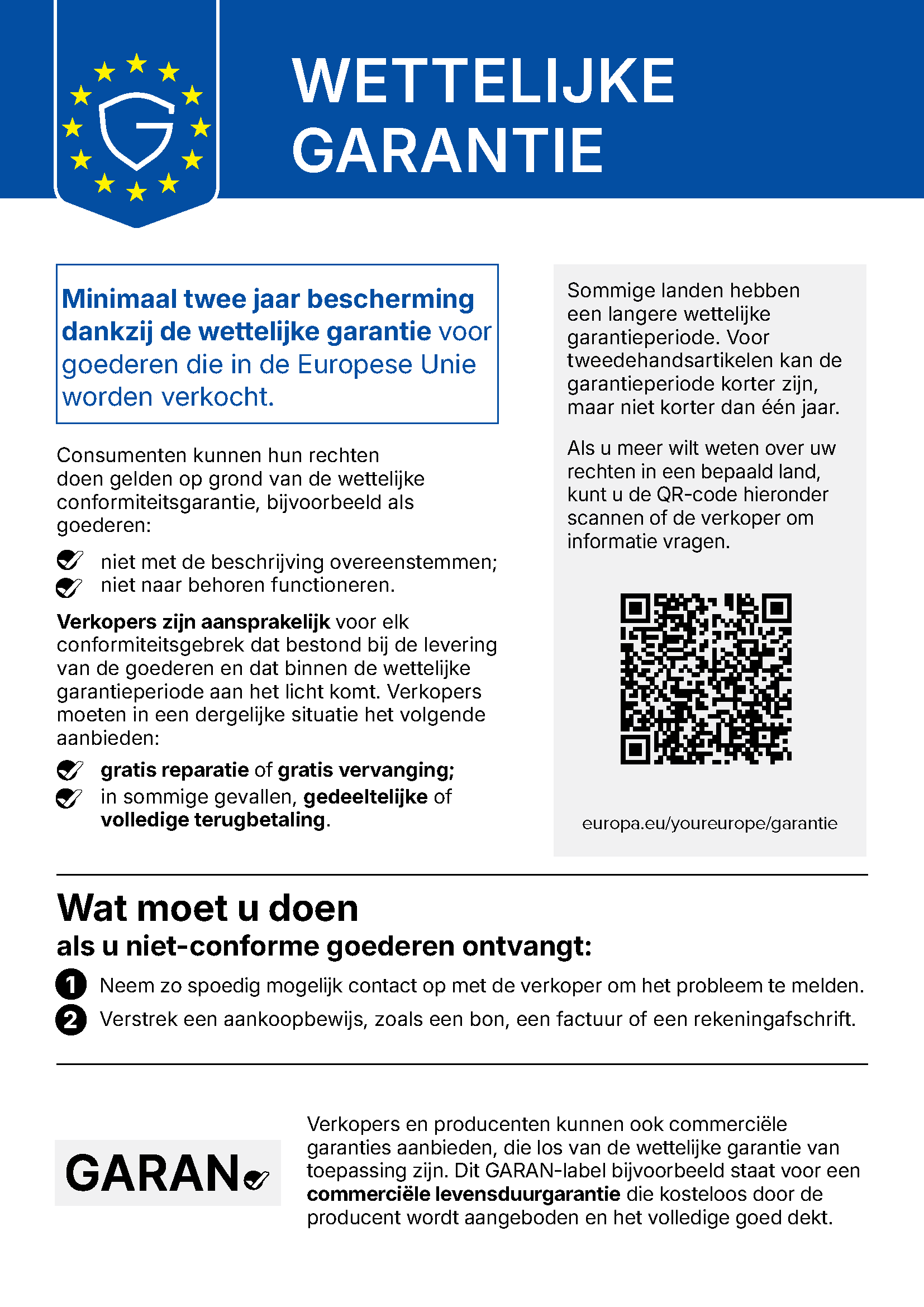 Gedekt door de wettelijke EU-garantie - minimaal 2 jaar.